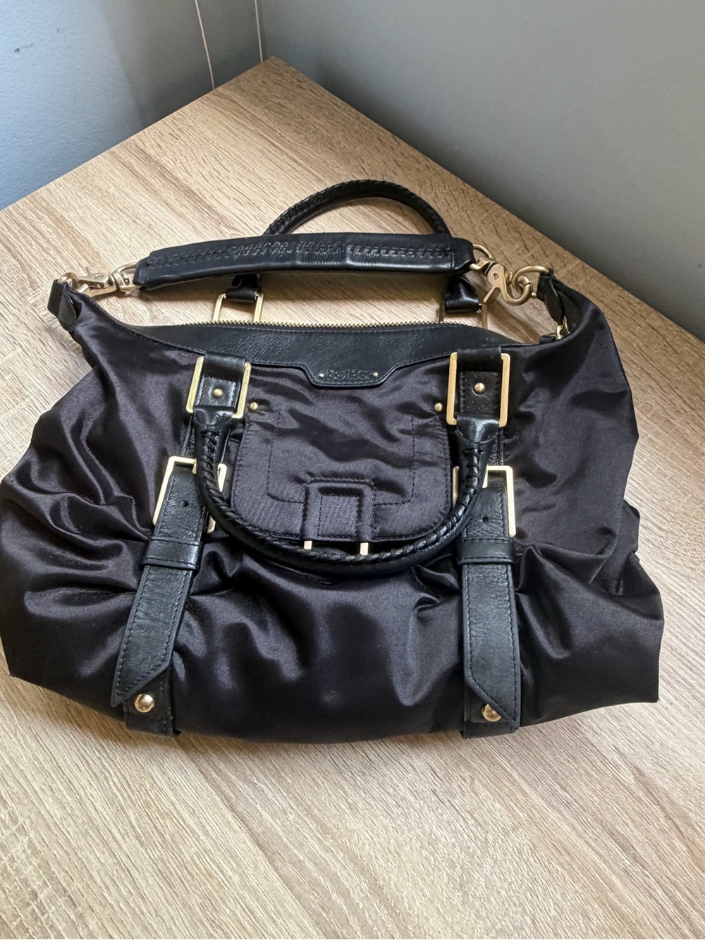 Black Satchel Handbag with Gold Hardware - Unbranded